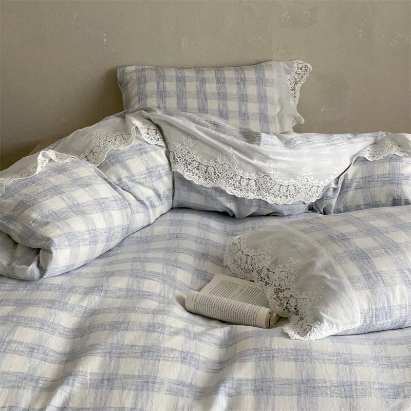 Bedding Set Soft-Washed Cotton Fine Lace Trim All-Season Comfort