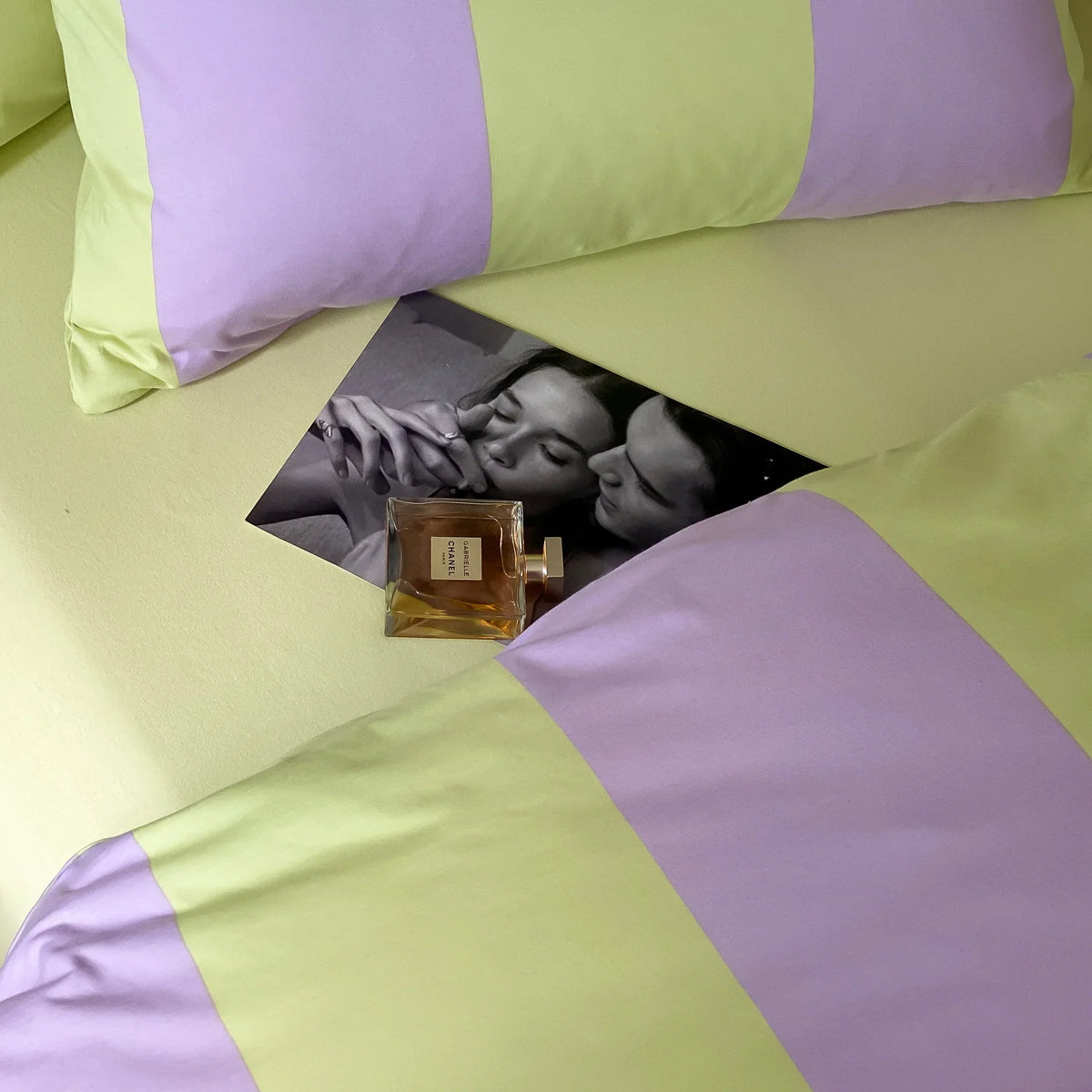 Bedding Set Striped Cotton Satin Hidden Zipper