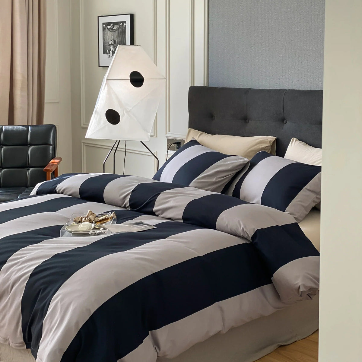 Bedding Set Striped Cotton Satin Hidden Zipper