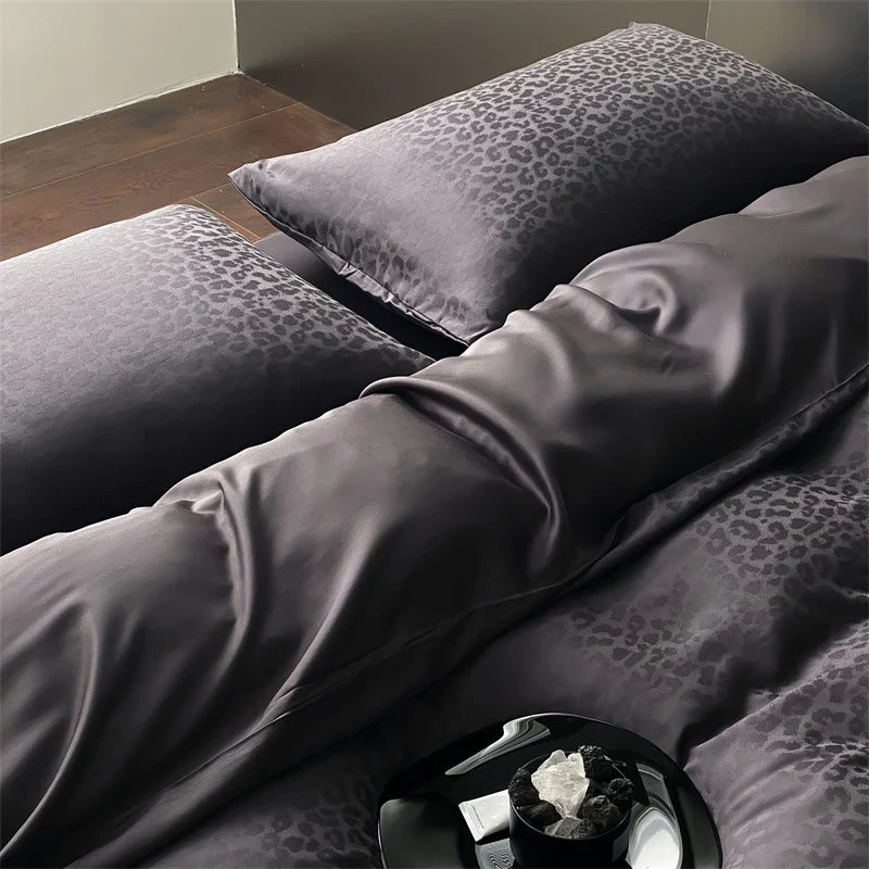 Bedding Set Tencel Satin Jacquard Leopard 4-Piece