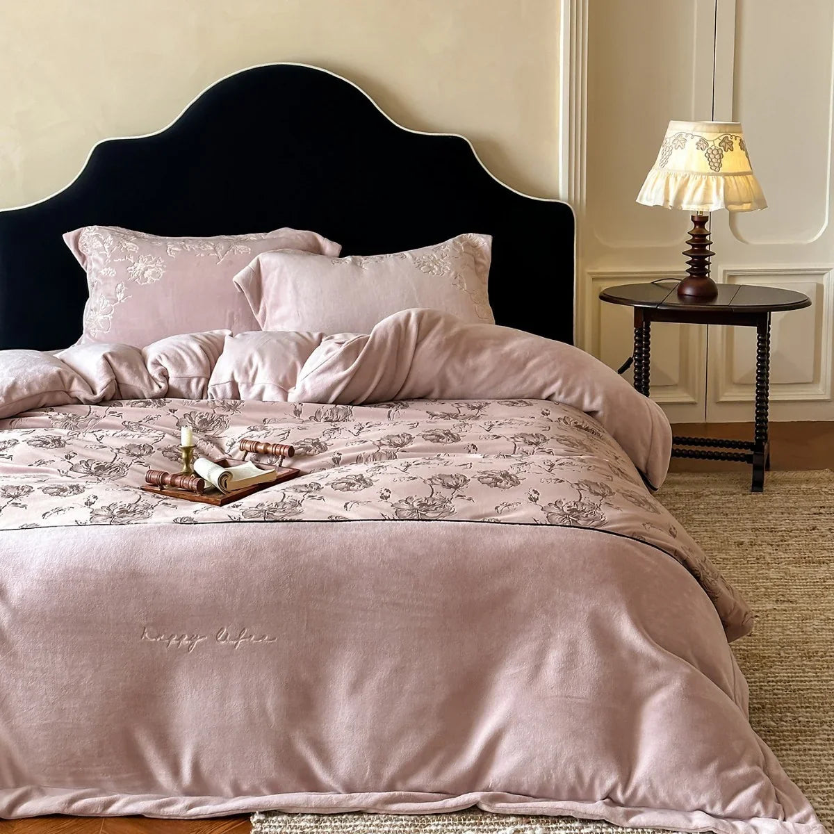 Bedding Set Velvet Floral Embroidery 4 Piece