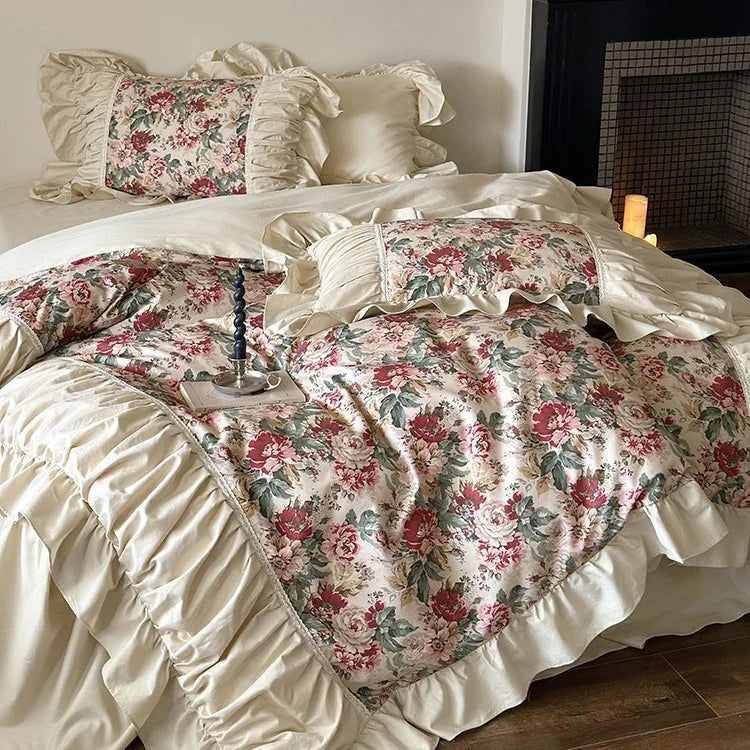 Bedding Set Victorian Floral Cotton Blend 4-Piece