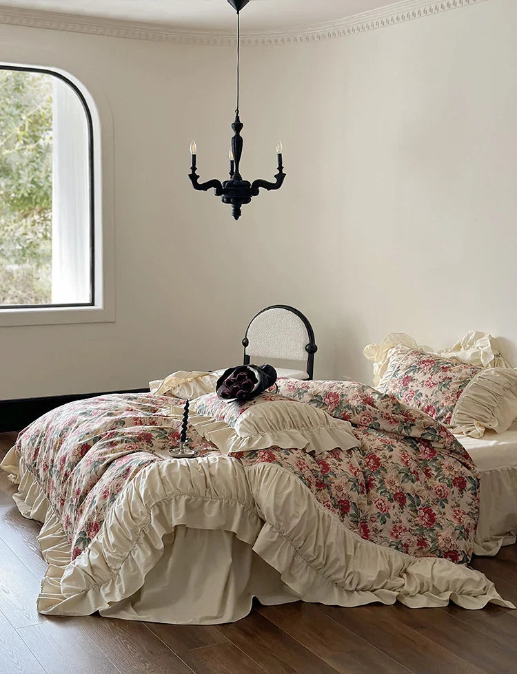 Bedding Set Victorian Floral Cotton Blend 4-Piece