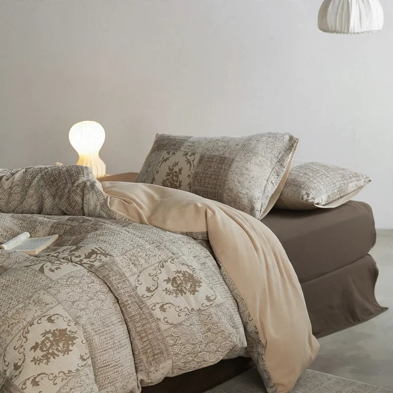 Bedding Set Vintage Textured Botanical Print Pure Cotton