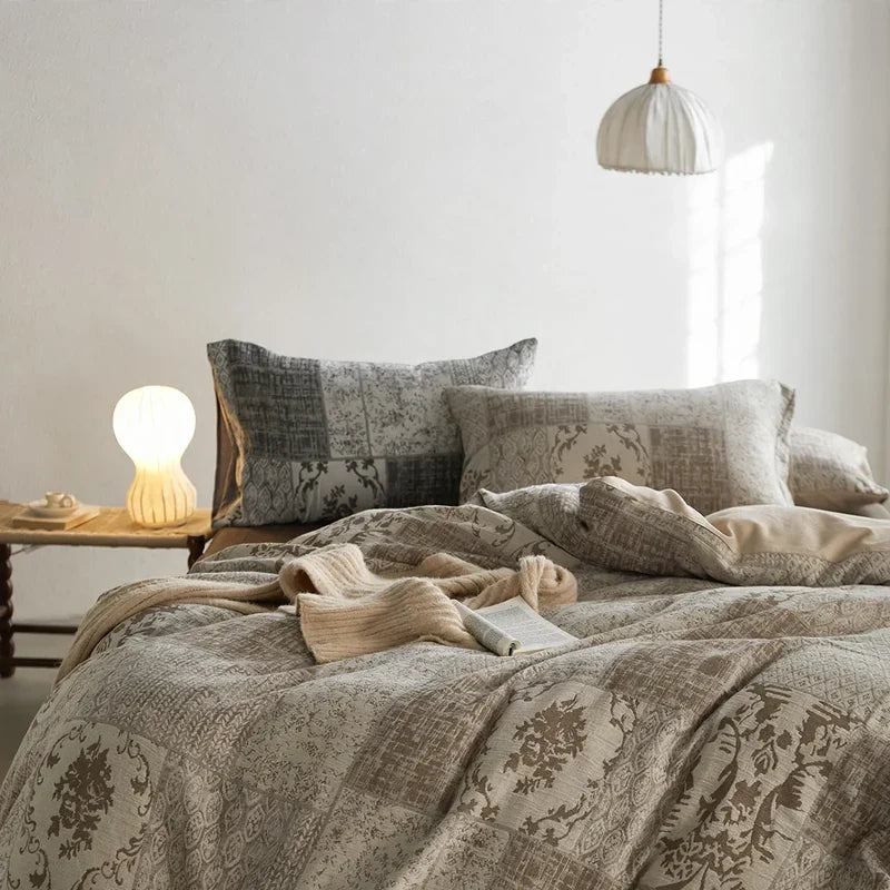 Bedding Set Vintage Textured Botanical Print Pure Cotton