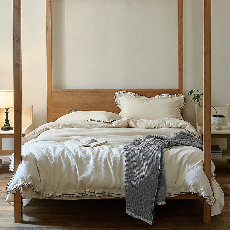 Bedding Set Washed Linen-Cotton Breathable 4-Piece