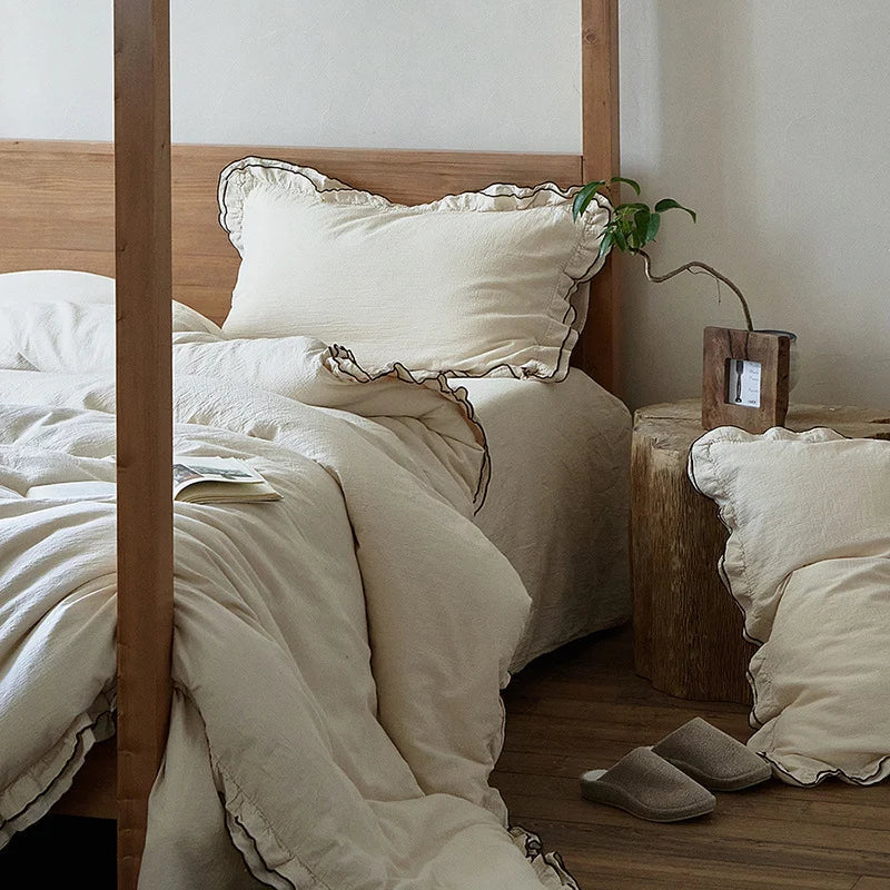 Bedding Set Washed Linen-Cotton Breathable 4-Piece