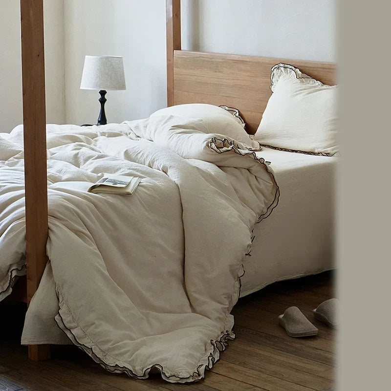 Bedding Set Washed Linen-Cotton Breathable 4-Piece