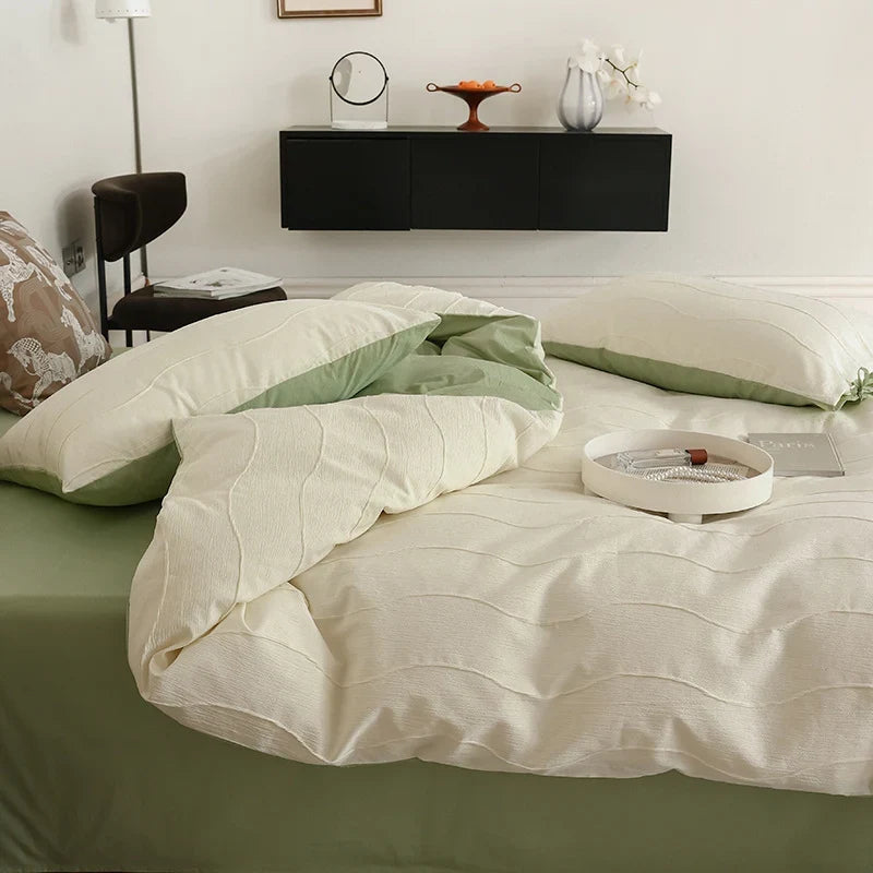 Bedding Set Wave-Textured Cotton Blend Temperature-Regulating