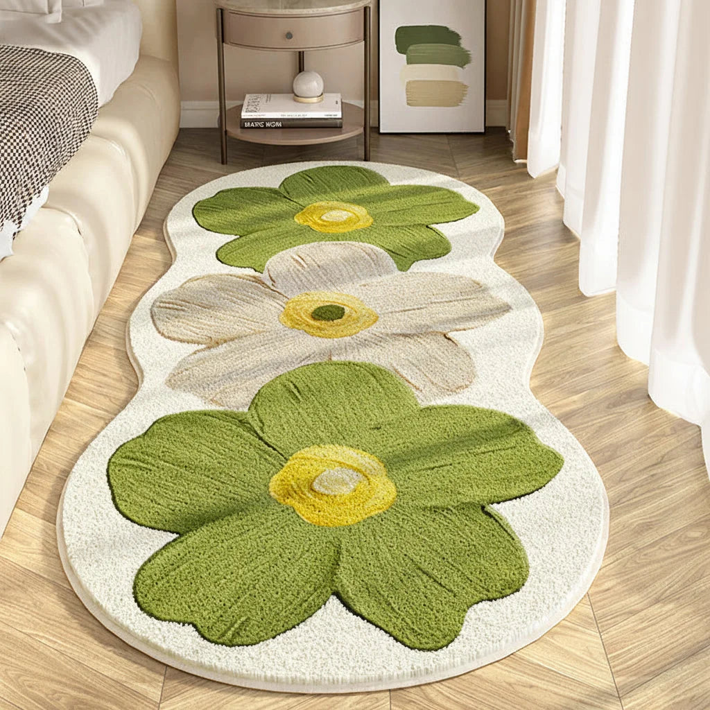 Bedroom Rug Petal-Shaped Floral Short Pile & Non-Slip Backing
