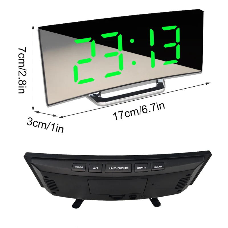 Bedside Alarm Clock Curved LED Auto-Dimming