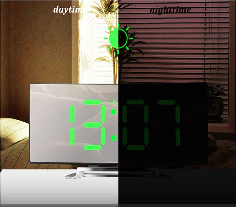 Bedside Alarm Clock Curved LED Auto-Dimming