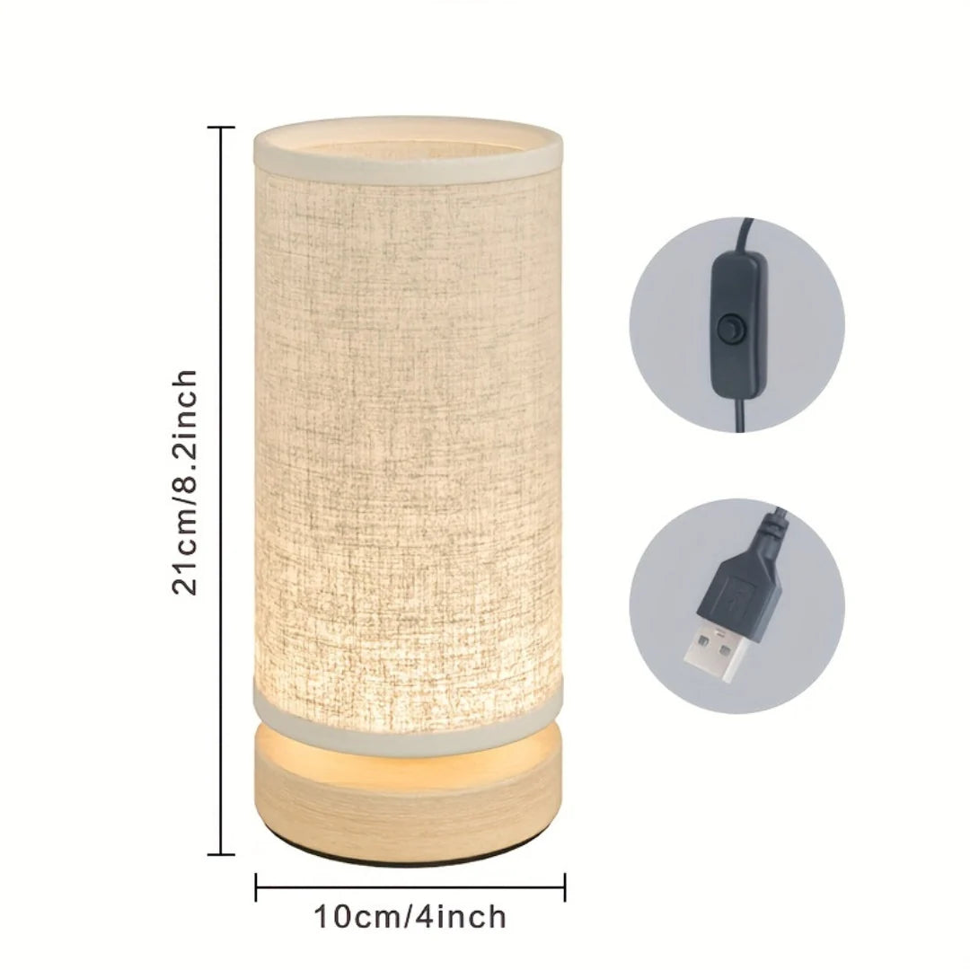 Bedside Lamp USB Powered Space Saving Unstained Timber