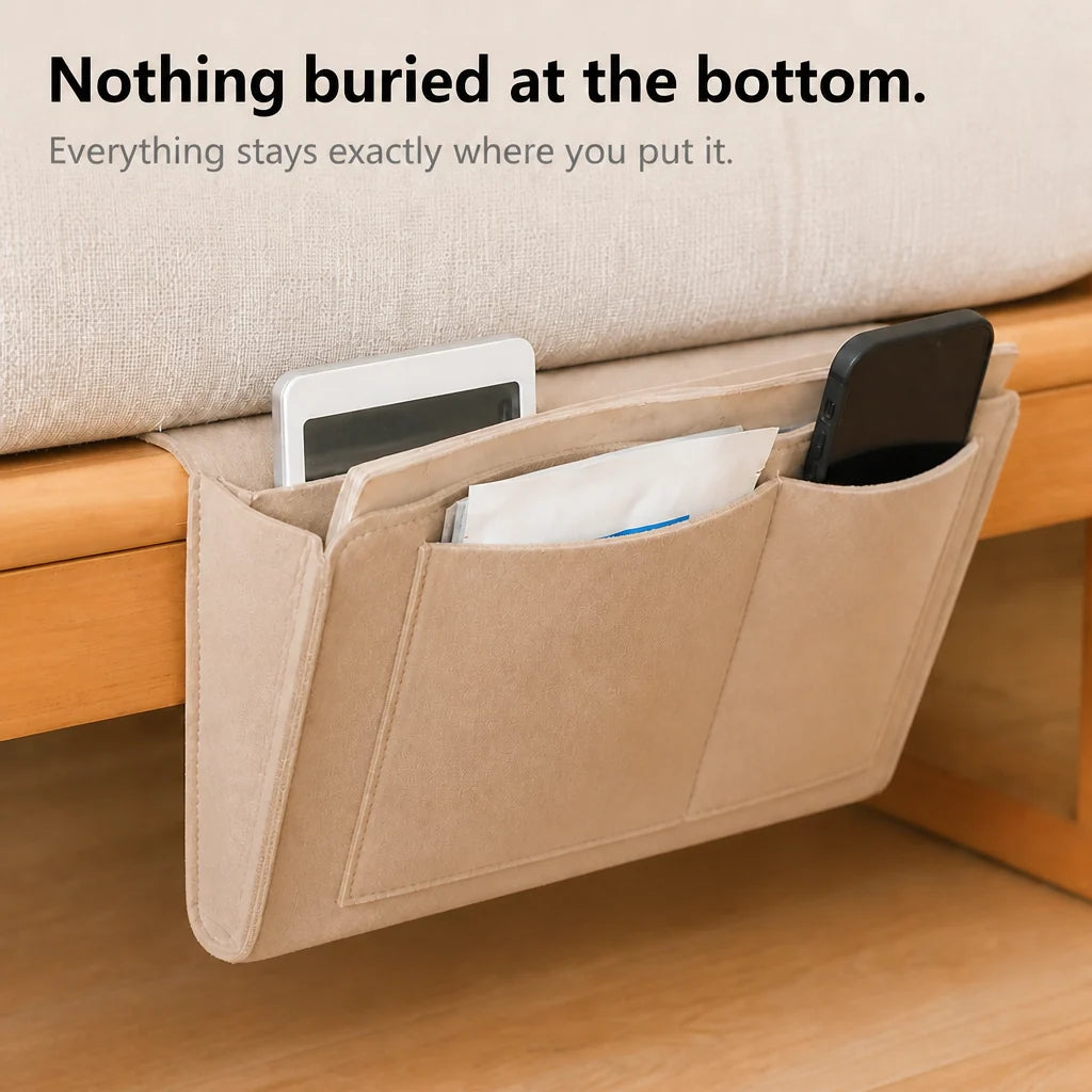 Bedside Organizer Under-Mattress Felt Storage Pockets