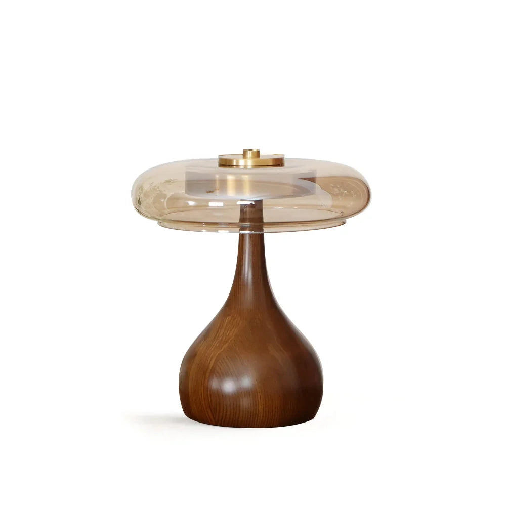 Bedside Table Lamp Clear Glass Turned Walnut Base
