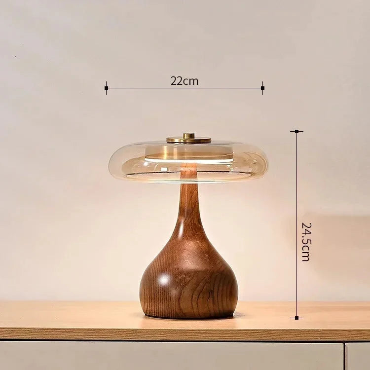 Bedside Table Lamp Clear Glass Turned Walnut Base