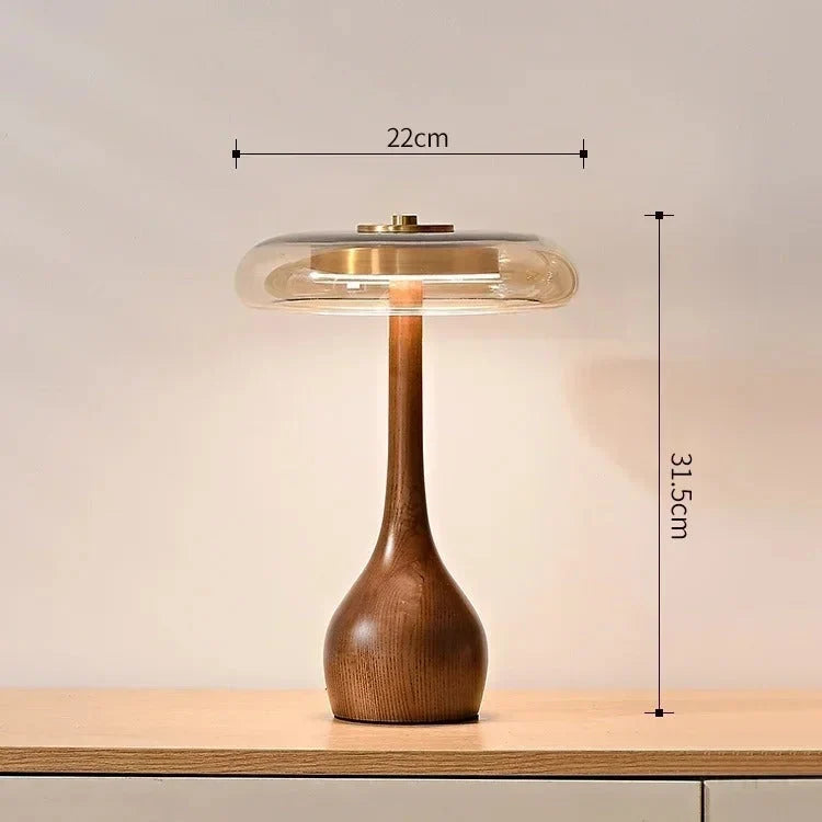 Bedside Table Lamp Clear Glass Turned Walnut Base