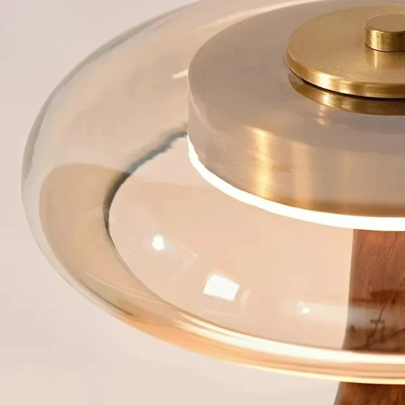 Bedside Table Lamp Clear Glass Turned Walnut Base