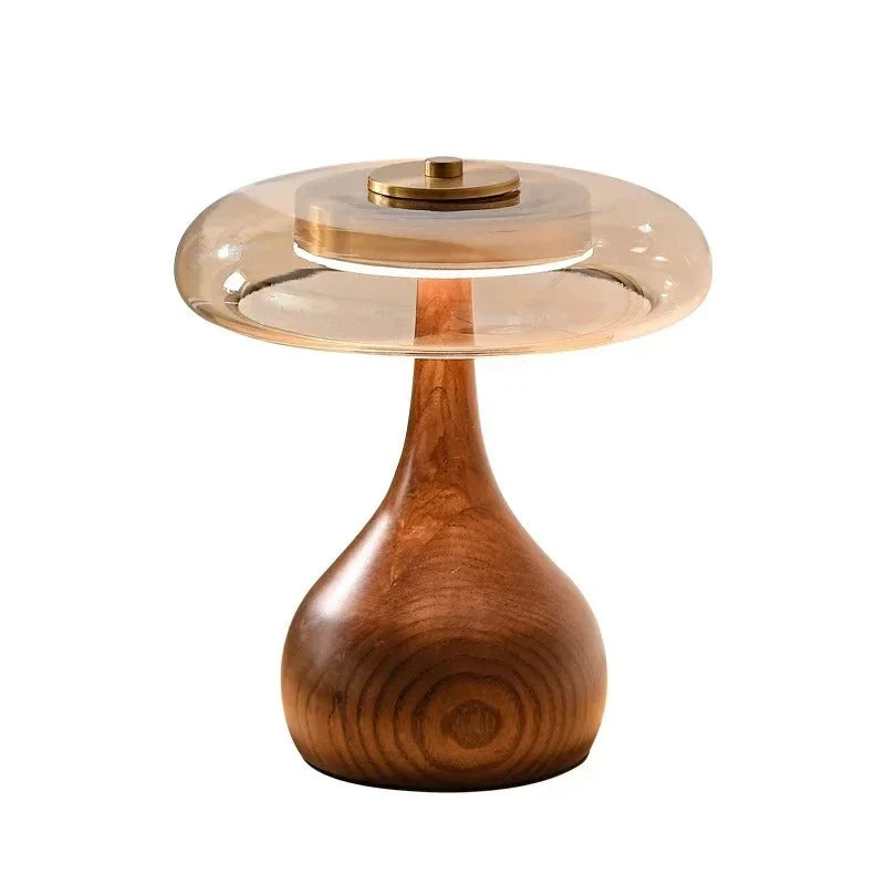 Bedside Table Lamp Clear Glass Turned Walnut Base
