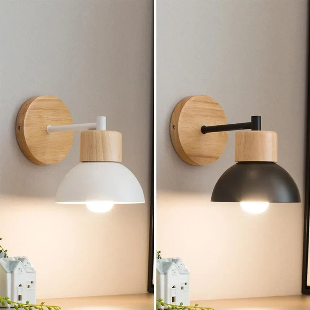 Bedside Wall Lamp Angled Metal Shade & Timber Arm