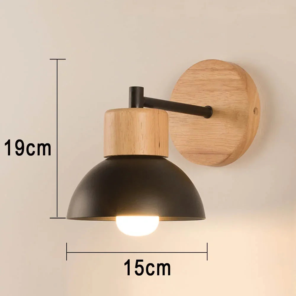 Bedside Wall Lamp Angled Metal Shade & Timber Arm