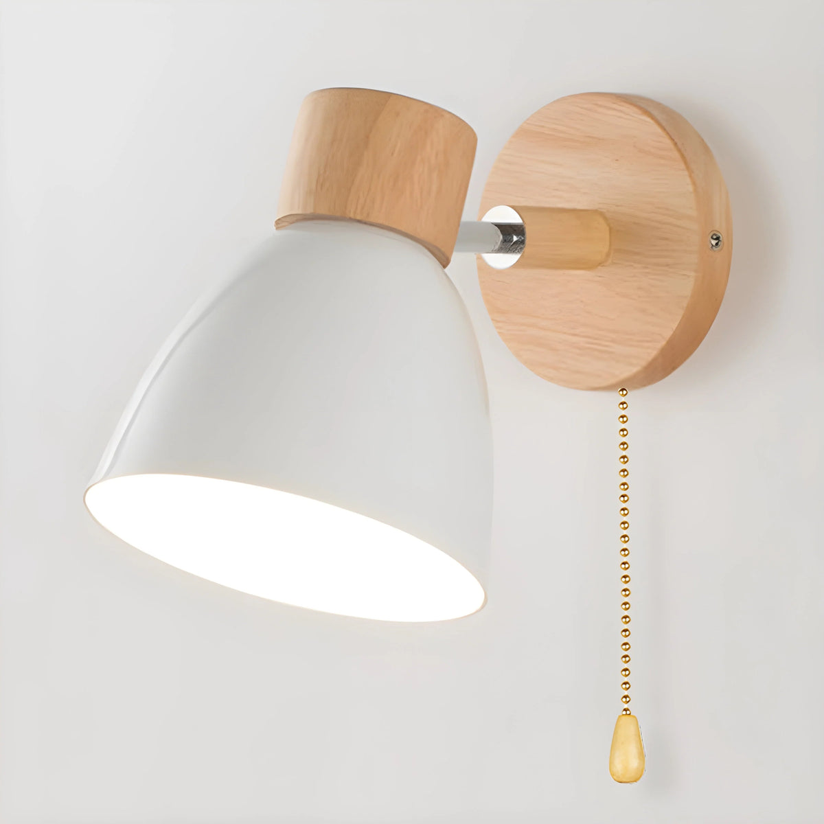 Bedside Wall Lamp Wooden Adjustable Head & Built-In Switch