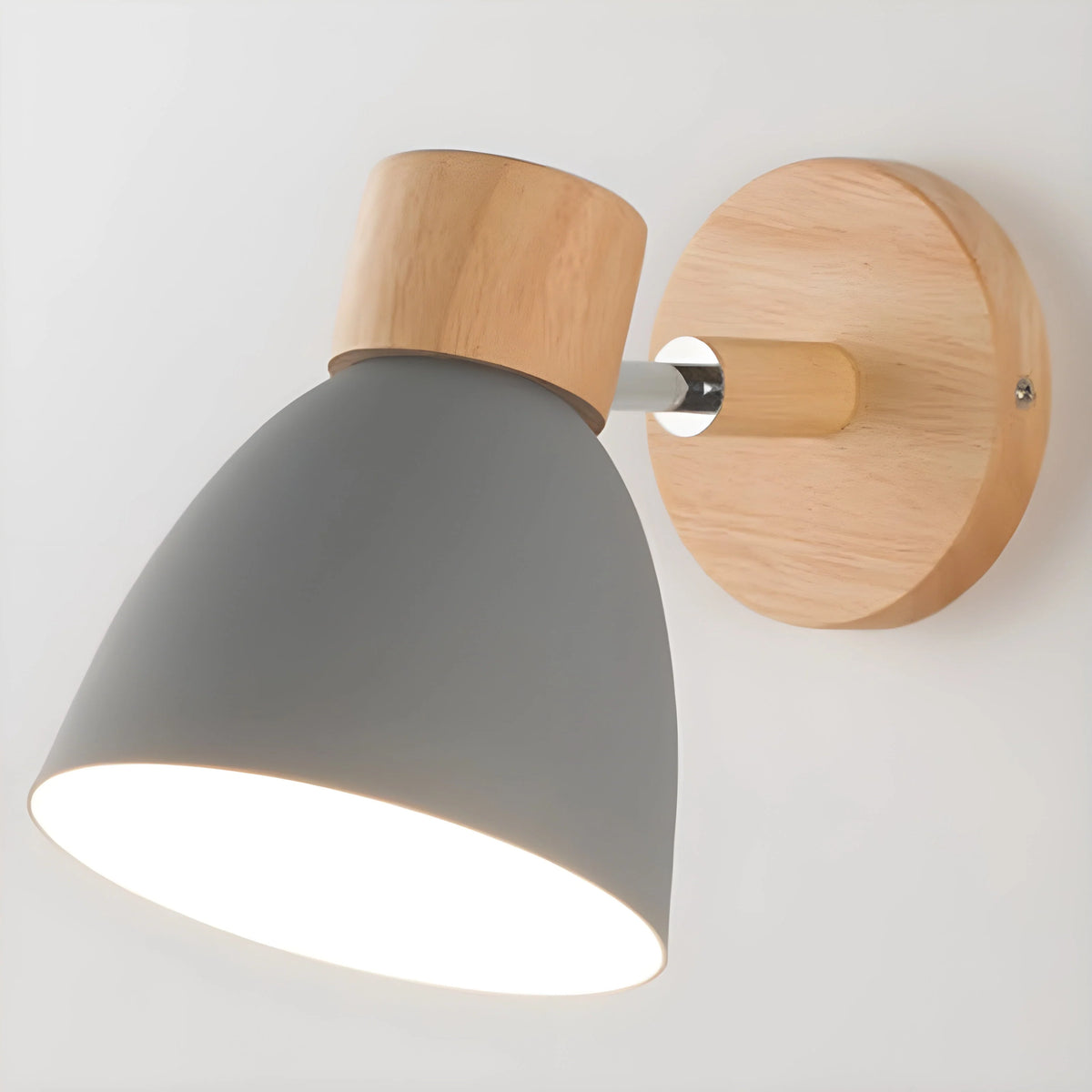 Bedside Wall Lamp Wooden Adjustable Head & Built-In Switch