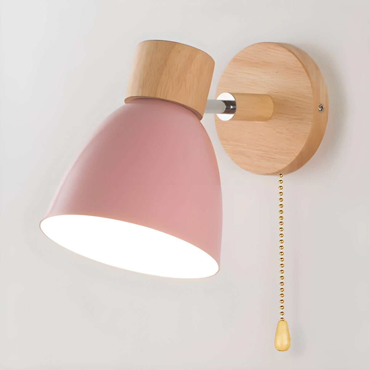 Bedside Wall Lamp Wooden Adjustable Head & Built-In Switch