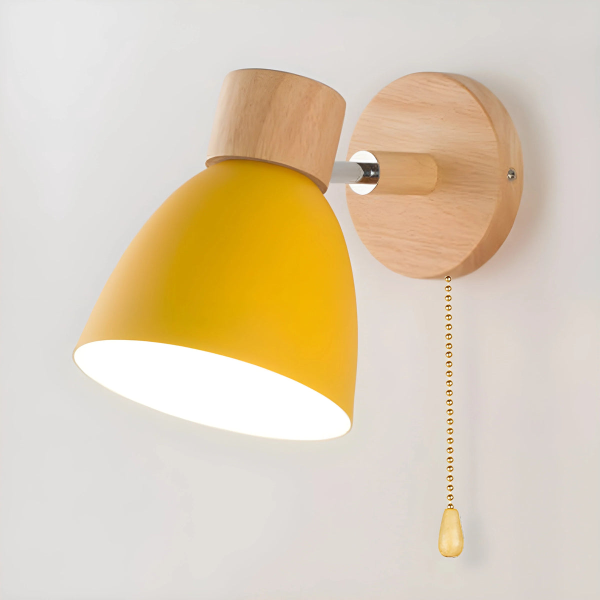 Bedside Wall Lamp Wooden Adjustable Head & Built-In Switch