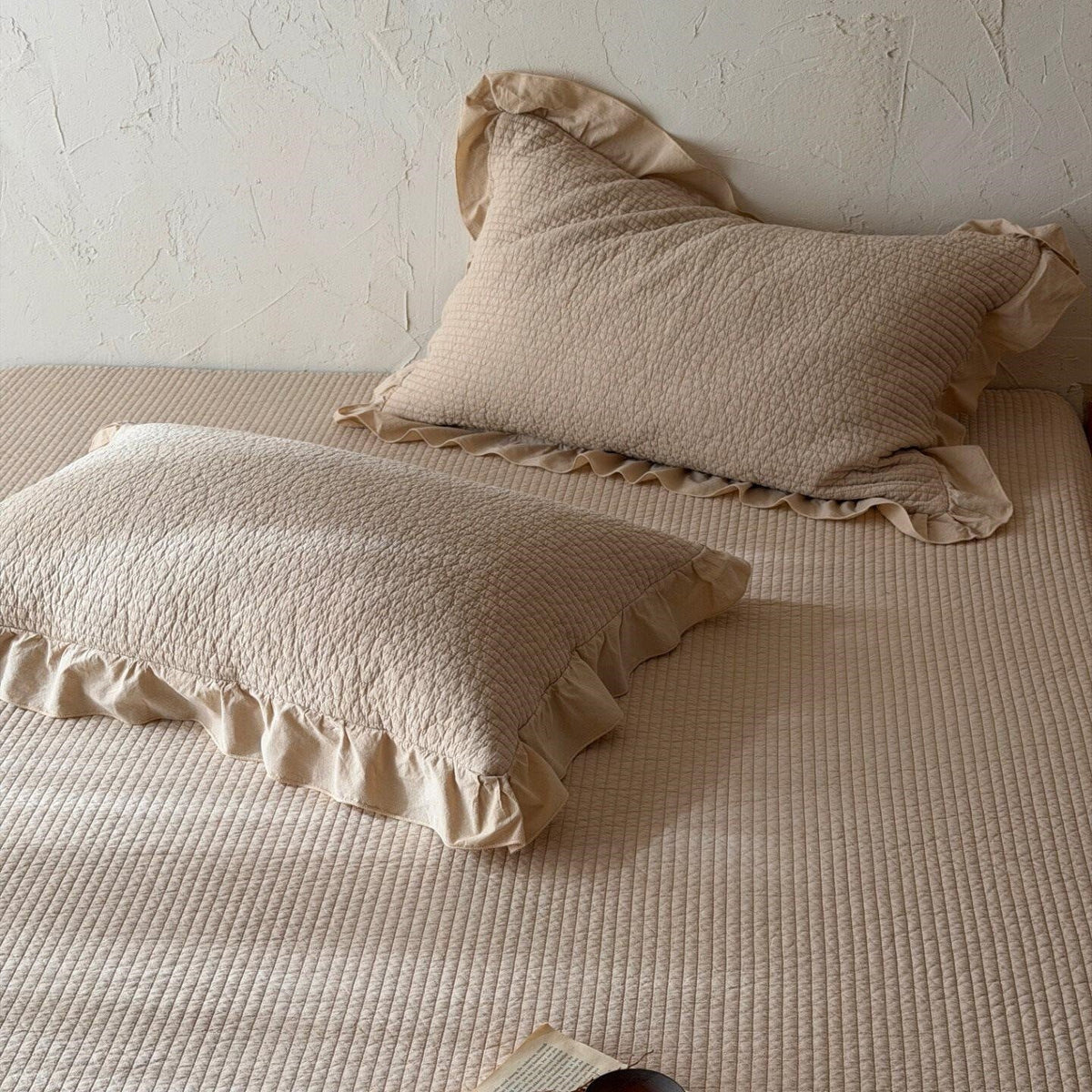 Bedspread Set Quilted Cotton Ruffled Edge With Pillowcases