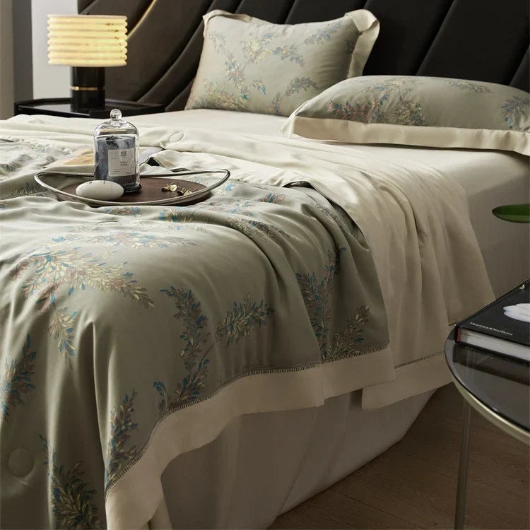 Bedspread Set Satin Floral Jacquard Machine Washable