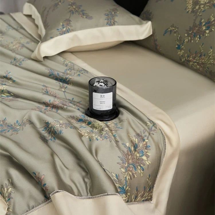 Bedspread Set Satin Floral Jacquard Machine Washable