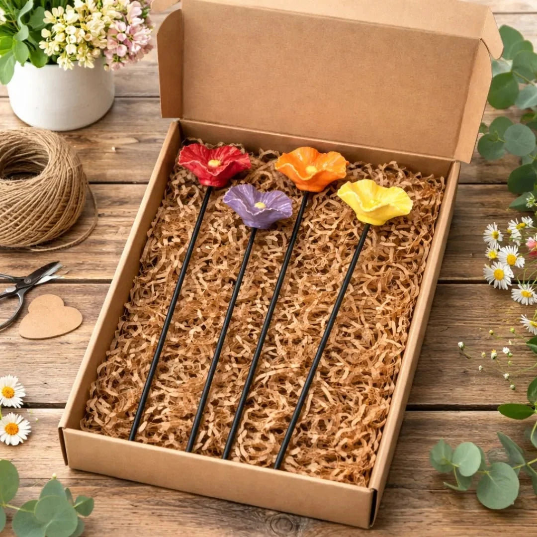 Bee Water Feeder Stakes Glazed Ceramic Flower Design