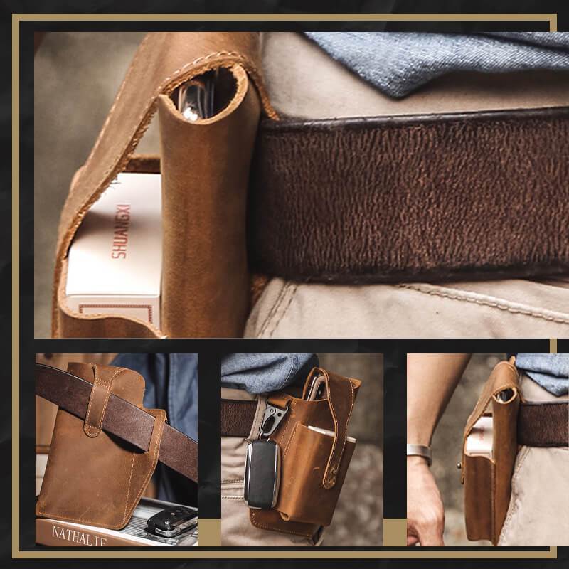 Belt Pouch Microfiber PU Leather Multiple Pockets