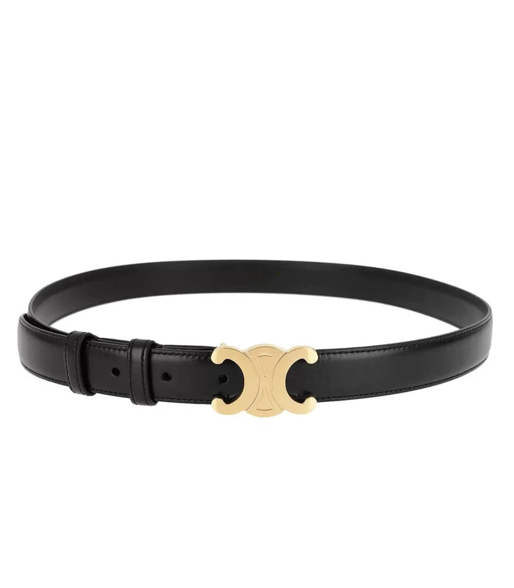 Belt Slim Vintage Vegan Leather Gold-Tone Buckle