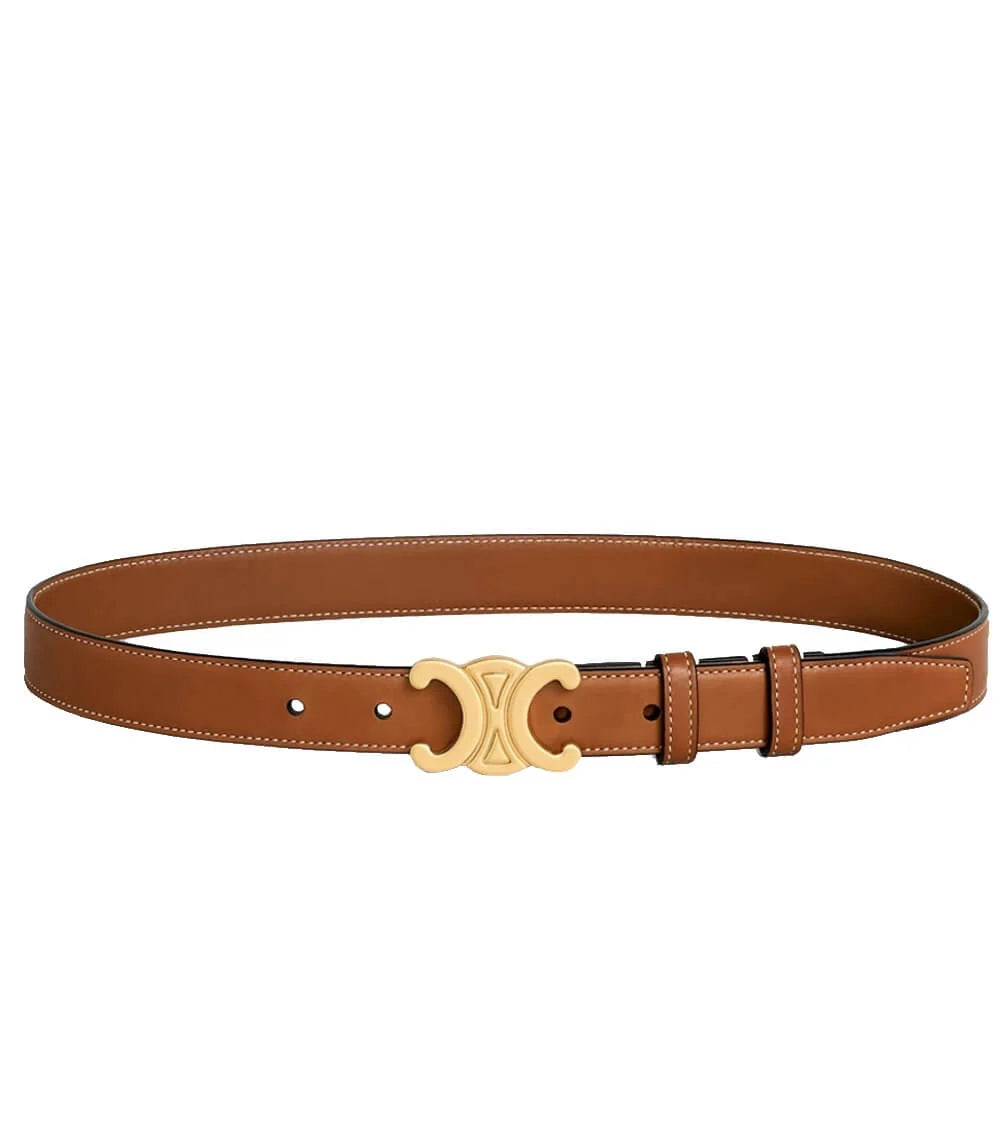 Belt Slim Vintage Vegan Leather Gold-Tone Buckle