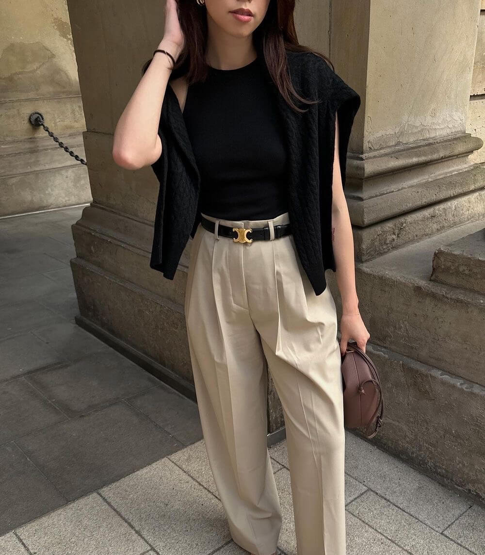 Belt Slim Vintage Vegan Leather Gold-Tone Buckle