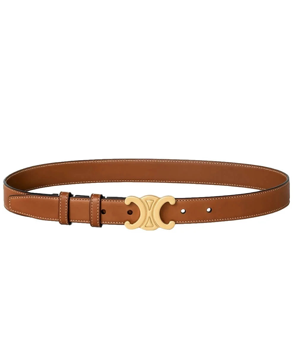 Belt Slim Vintage Vegan Leather Gold-Tone Buckle
