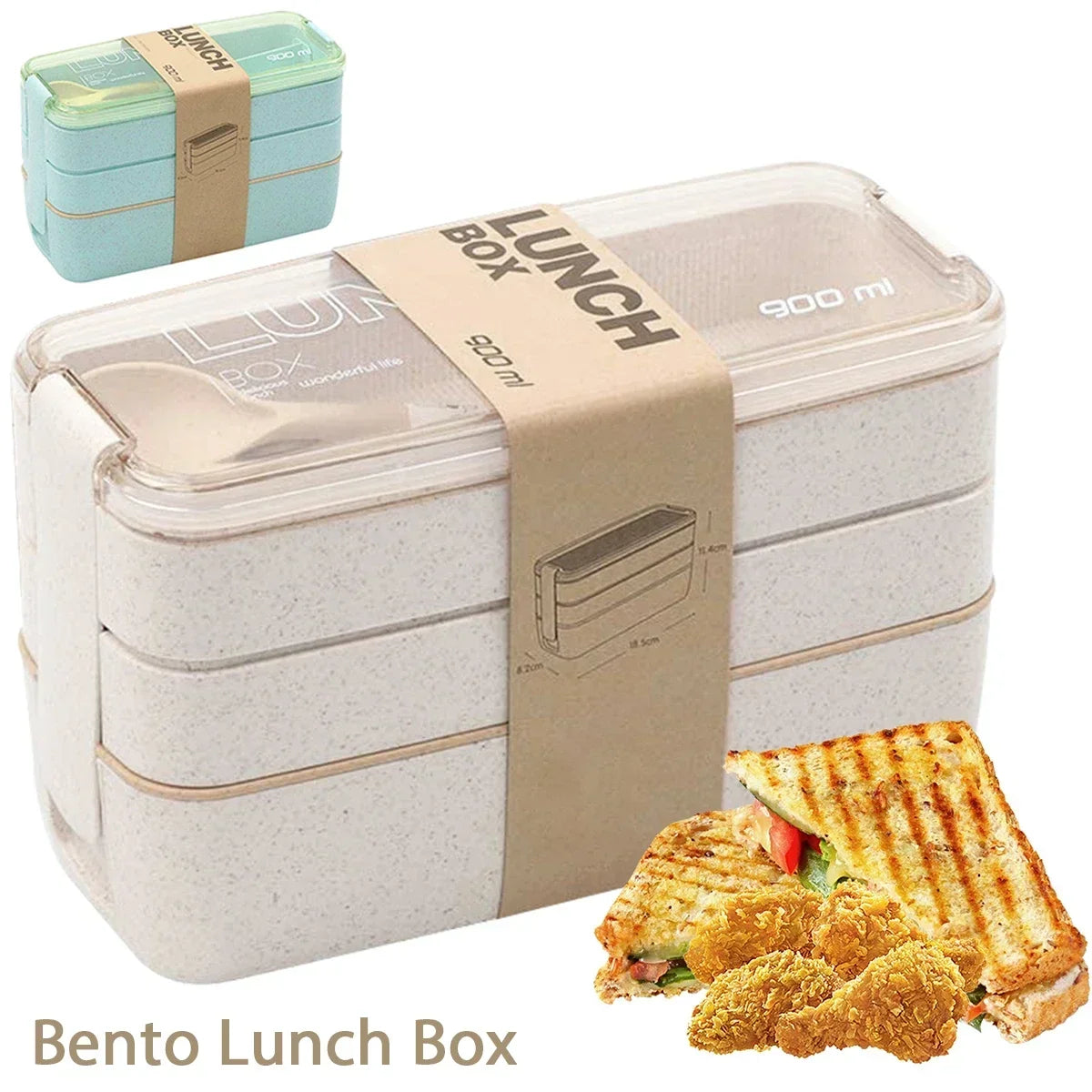 Bento Box Three-Tier Stackable Wheat Straw 900ml