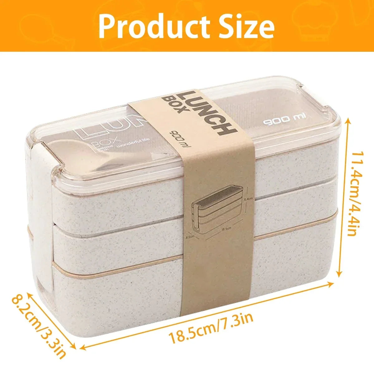 Bento Box Three-Tier Stackable Wheat Straw 900ml
