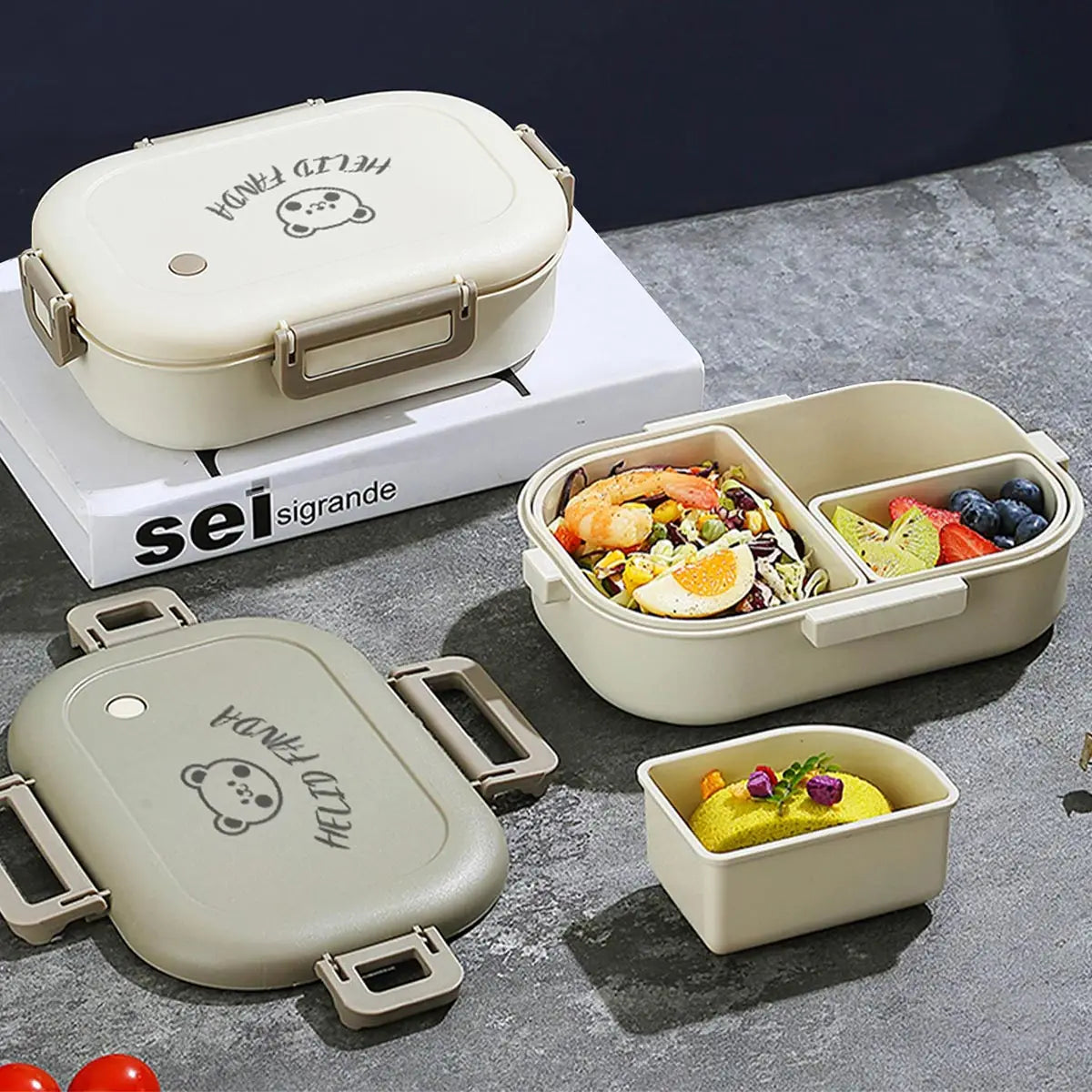 Bento Lunch Box 3 Sealed Compartments Microwave Safe