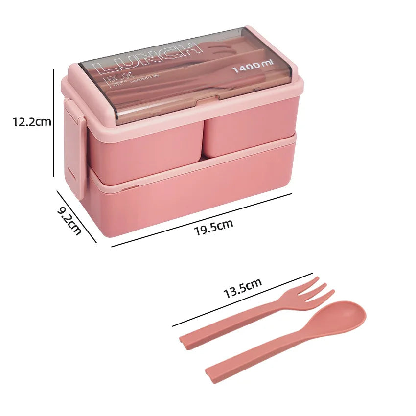 Bento Lunch Box Double-Layer Microwave Safe Fork & Spoon