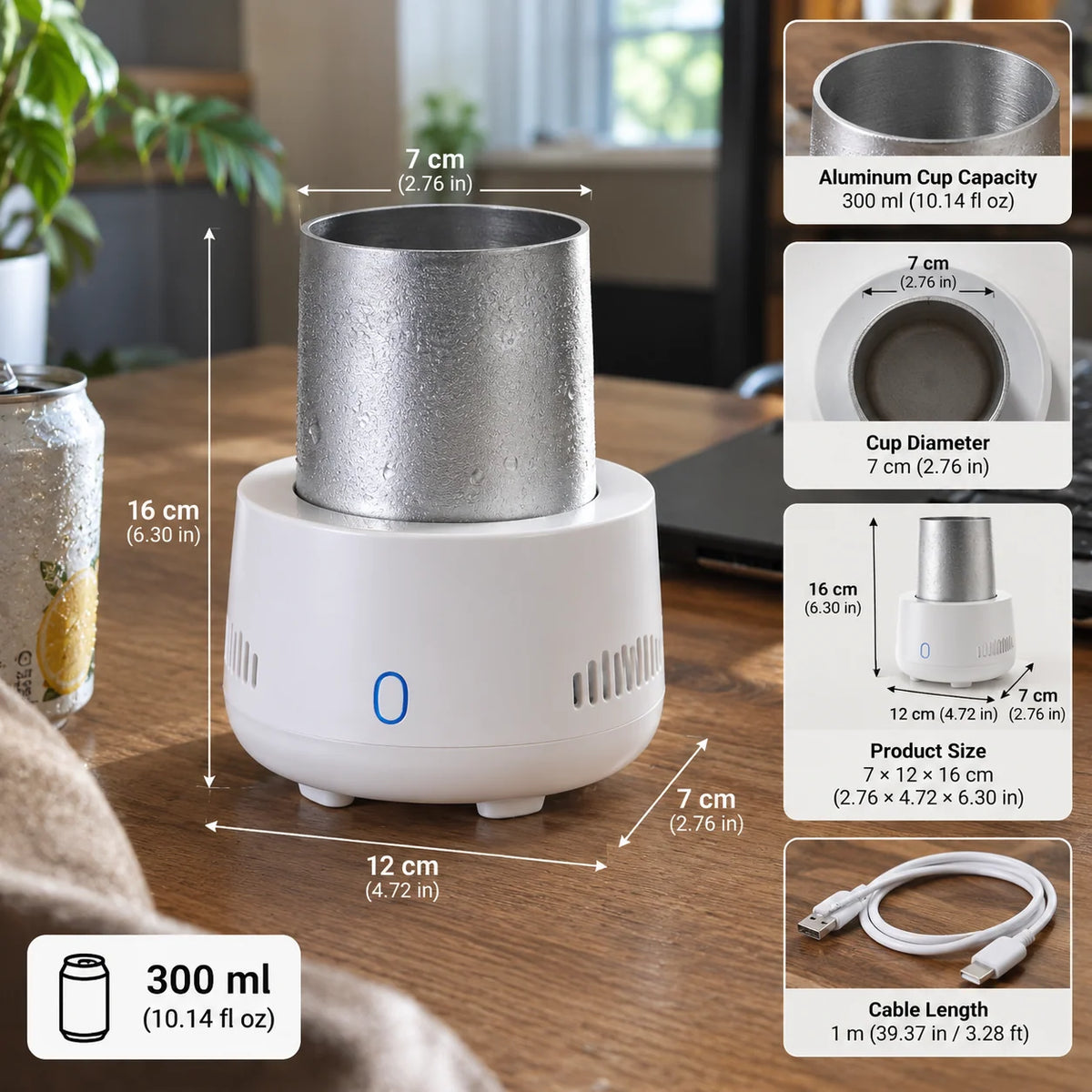Beverage Cooler USB Type-C Rapid Cooling Compact Design