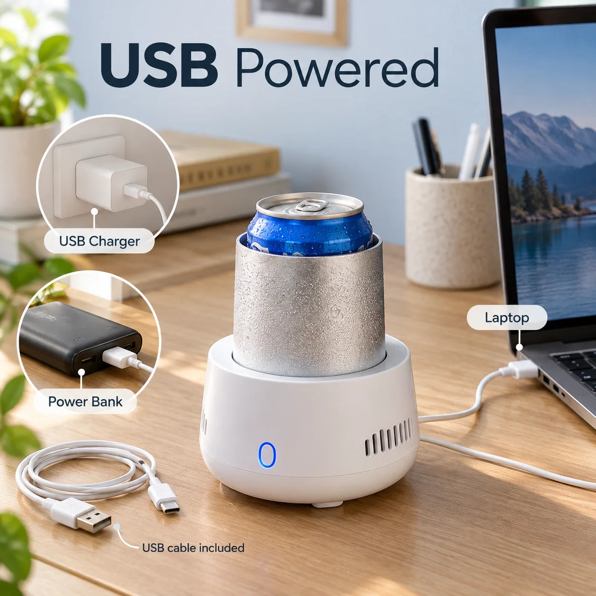 Beverage Cooler USB Type-C Rapid Cooling Compact Design