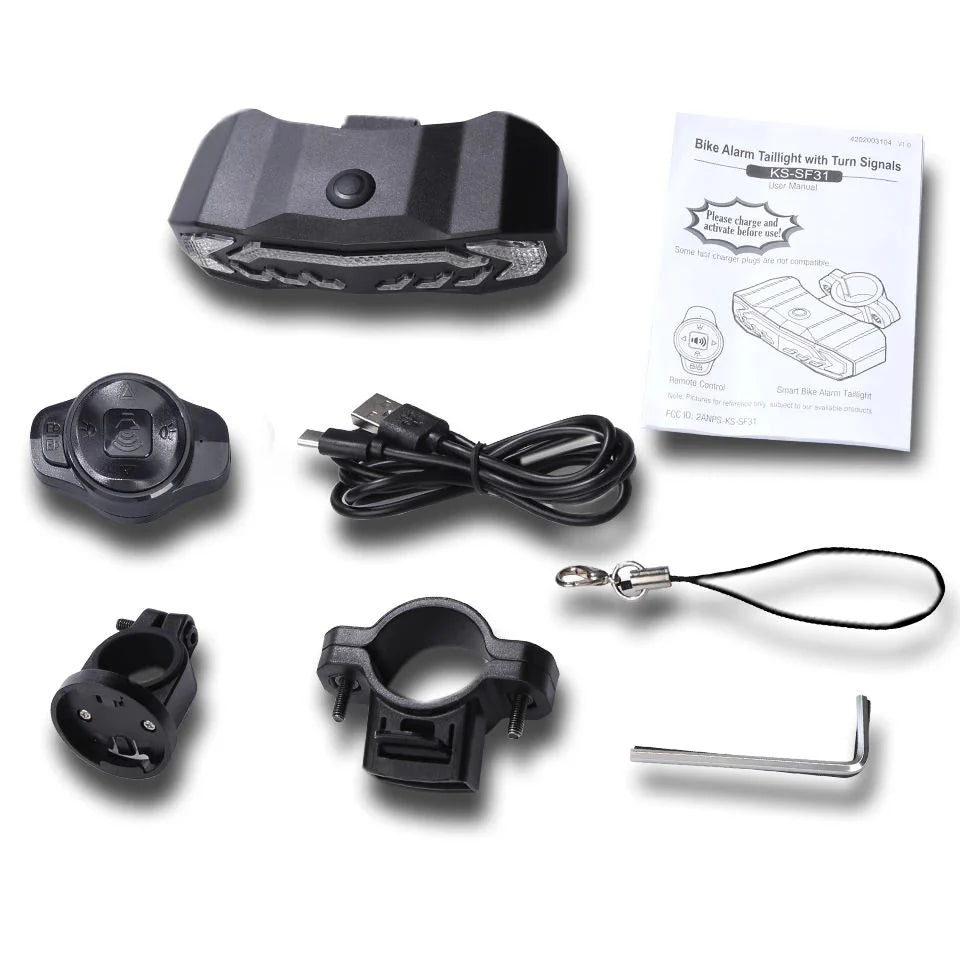 Bicycle Taillight Integrated Theft Alarm USB Rechargeable IP65 Waterproof