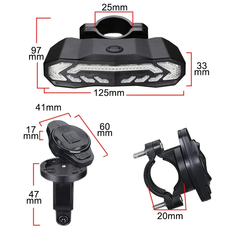 Bicycle Taillight Integrated Theft Alarm USB Rechargeable IP65 Waterproof