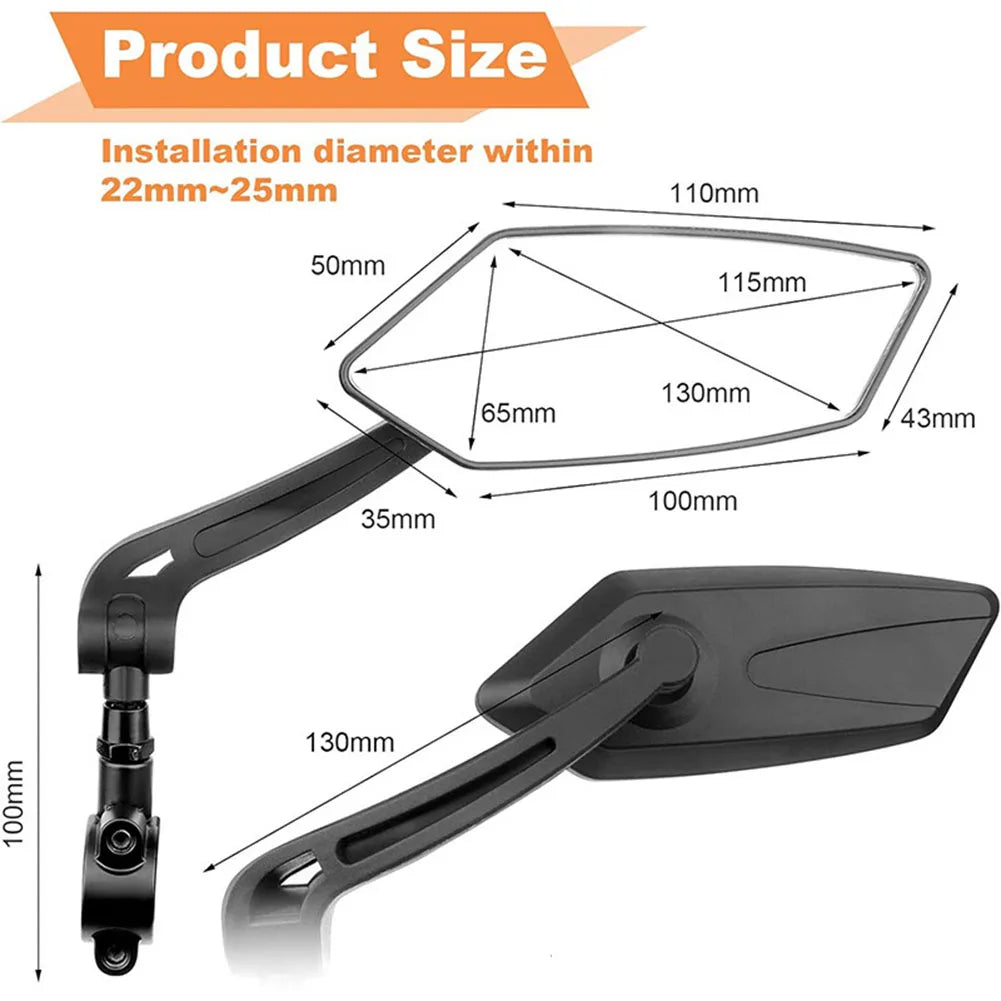 Bike Handlebar Mirrors 360° Adjustable Foldable Set of 2