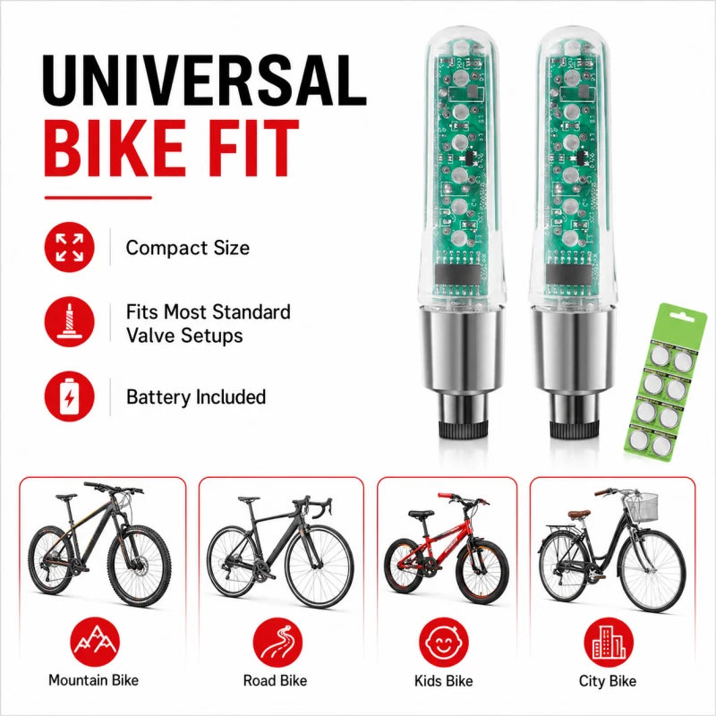 Bike Tire Valve Lights Motion-Activated 15 Patterns Waterproof