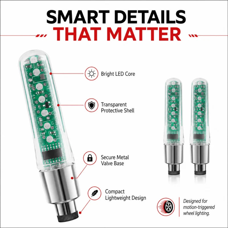 Bike Tire Valve Lights Motion-Activated 15 Patterns Waterproof