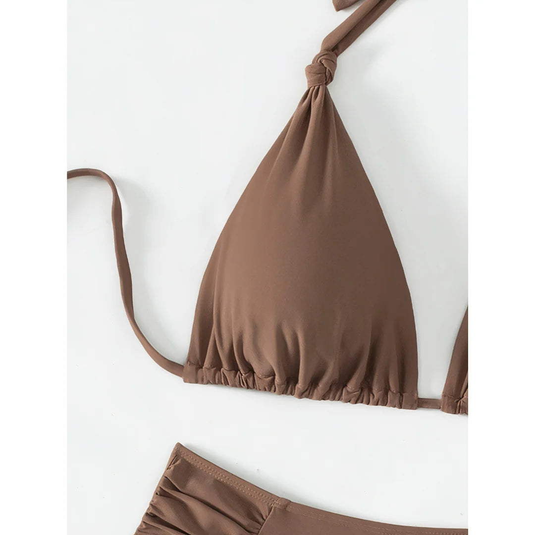 Bikini Set Triangle Halterneck Ruched Side Bottoms